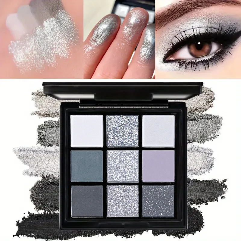 9 color Smoky eyeshadow palette, dark gray Smoky Gothic eyeshadow palette, soft matte shimmer eye makeup