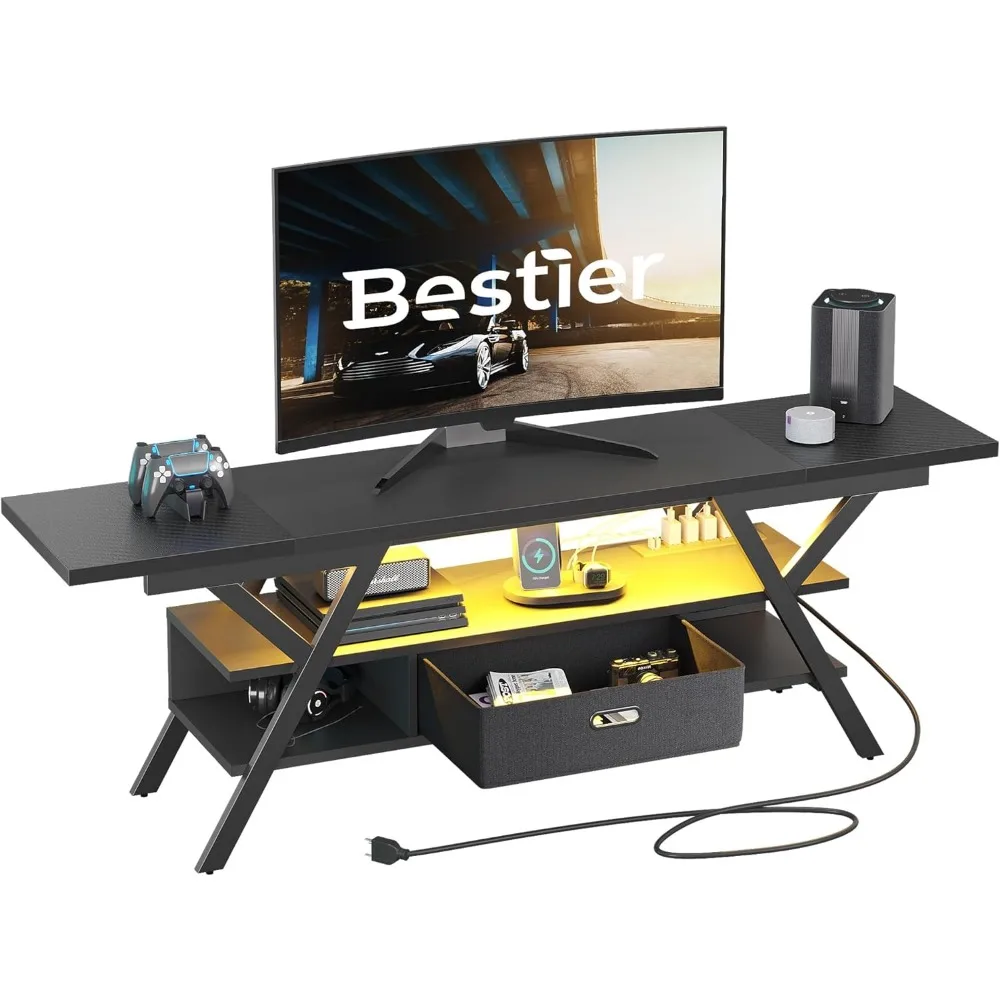 

Bestier TV Stand with Power Outlets for 65/75/80 inch TV, LED Gaming Entertainment Center with Storage for PS5, Modern TV Cabine