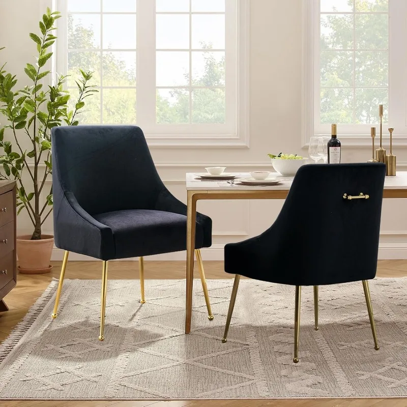 

POPULAR.Velvet Dining Chairs Set of 2, Furniture Collection Modern Contemporary Upholstered with Polished Gold Metal Legs(Black)
