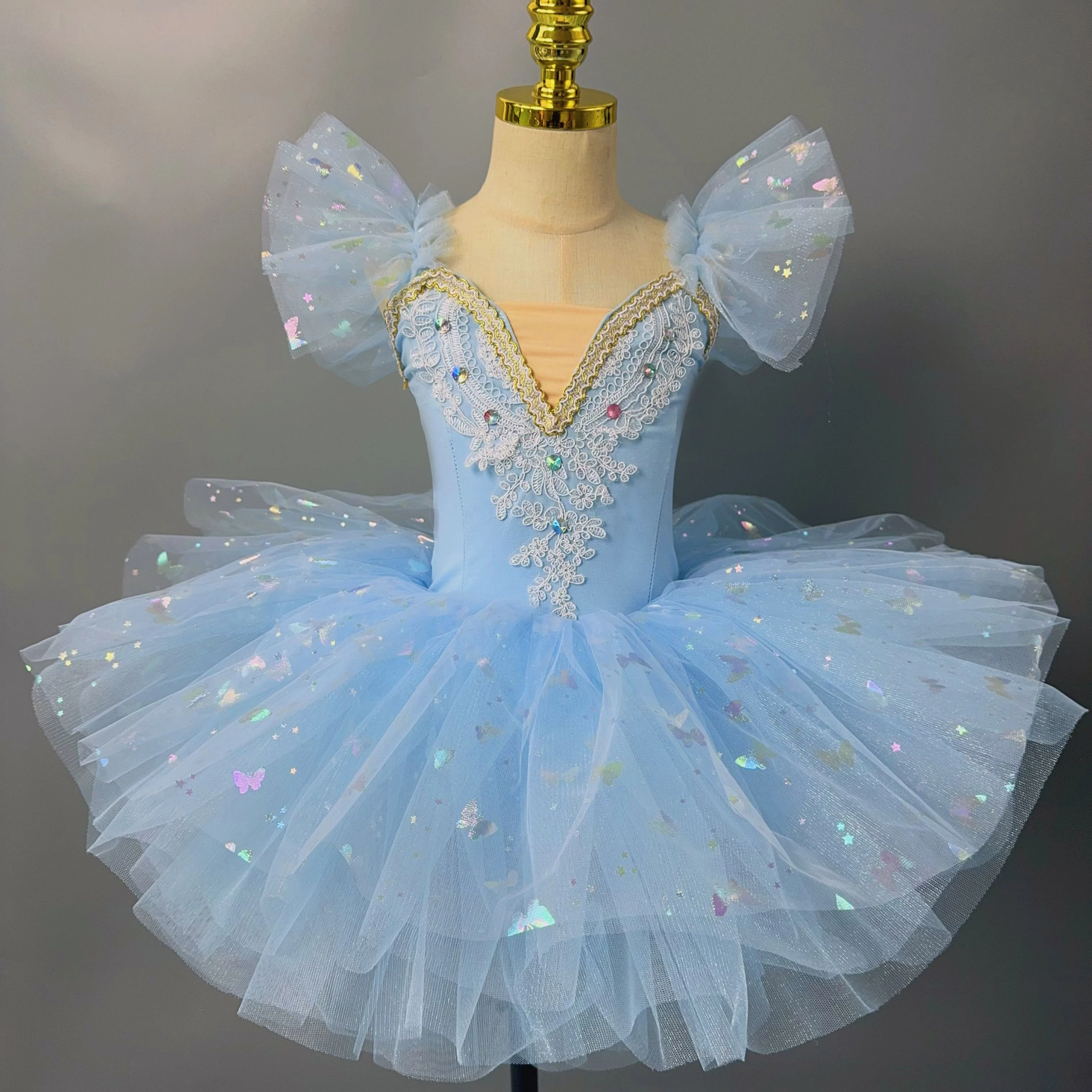 Robe de Ballet avec Jupe Tutu à Paillettes et Imprimé Papillon pour Enfant, Costume de brev, Vêtements de Spectacle sur Scène, Justaucorps pour Fille