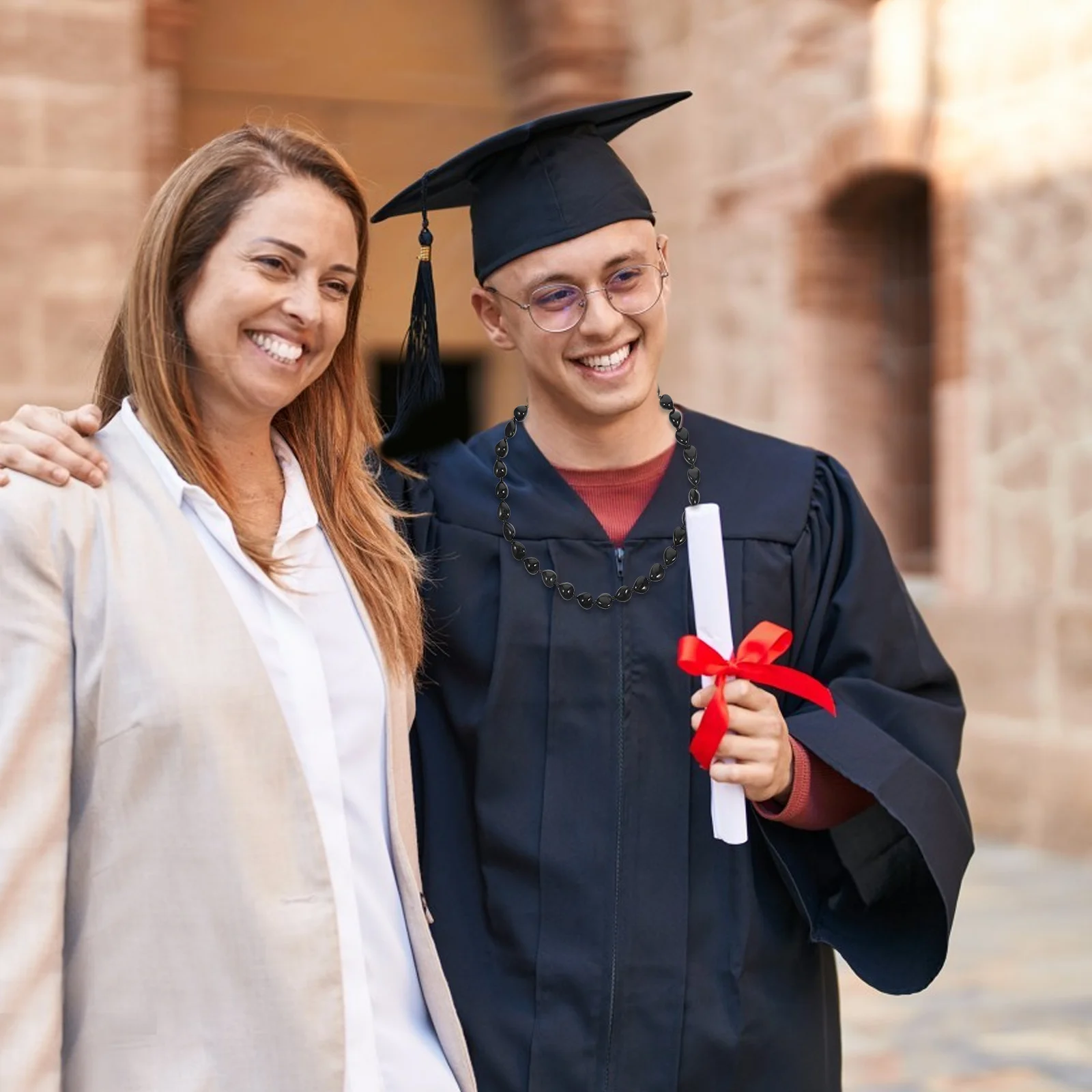 

Acrylic Party Bead Necklace Graduation Honor Garland Ribbon Tie Closure Photo Booth Prop Celebration Accessory