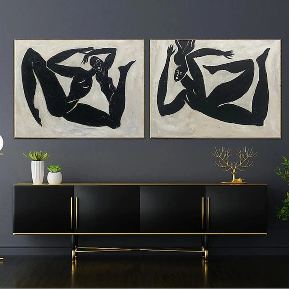 Hand Painted Oil Paintings Figure Handpainted Oil Painting Black and White Painting Modern Living Room Decorative Painting