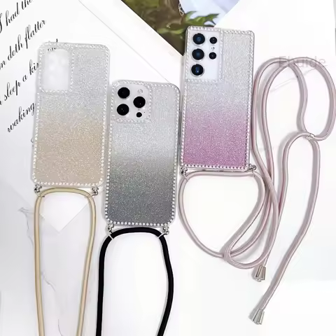 Lanyard Diamond Glitter Case For Samsung Galaxy S25 Ultra S24 Plus S21 S22 S20 S23 FE A56 Shockproof Crossbody Strap Clear Cover
