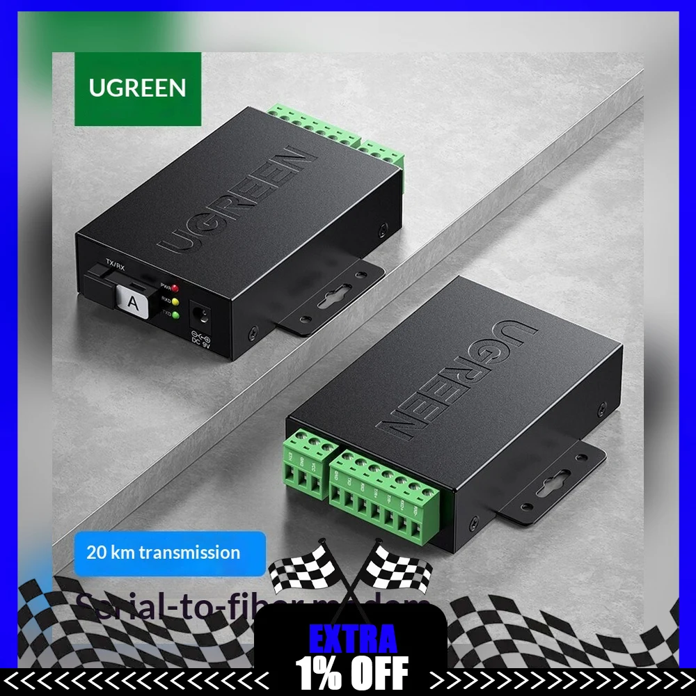UGREEN 80736 CM365 RS232 RS422 RS485 Serial to Fiber Optic Converter Transceiver Modem Extender Industrial Adapter