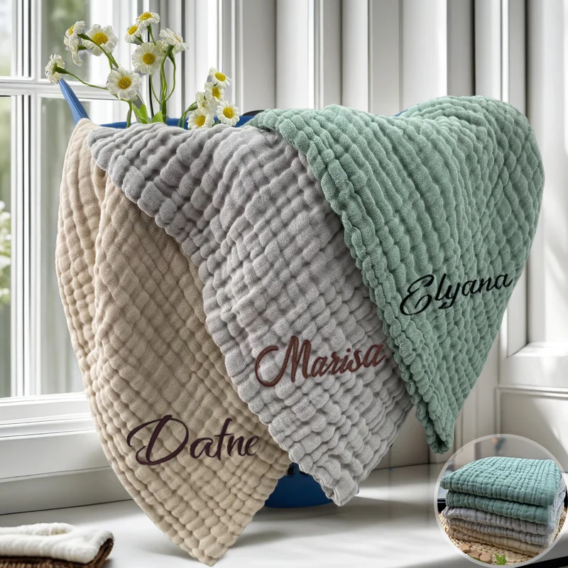 

Personalised Name Baby Bath Towel Six Layer Gauze Cotton Swaddle Quick-Dry Absorbent for Newborn Nursing & Travel Beach Blanket