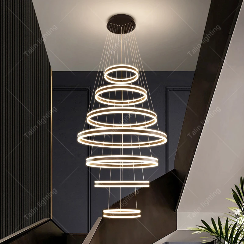 Ring Modern Luxury Villa Chandelier Upscale Ring Staircase Chandelier High-Large Black Staircase Chandelier For Home Hotel