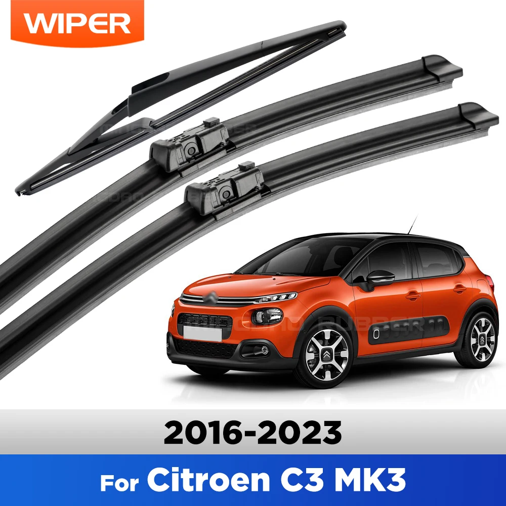 

For Citroen C3 MK3 SX SY 2016-2023 2017 2018 2019 Wiper Front&Rear Wiper Blades Windshield Windscreen Window Brushes 26"+16"+12"