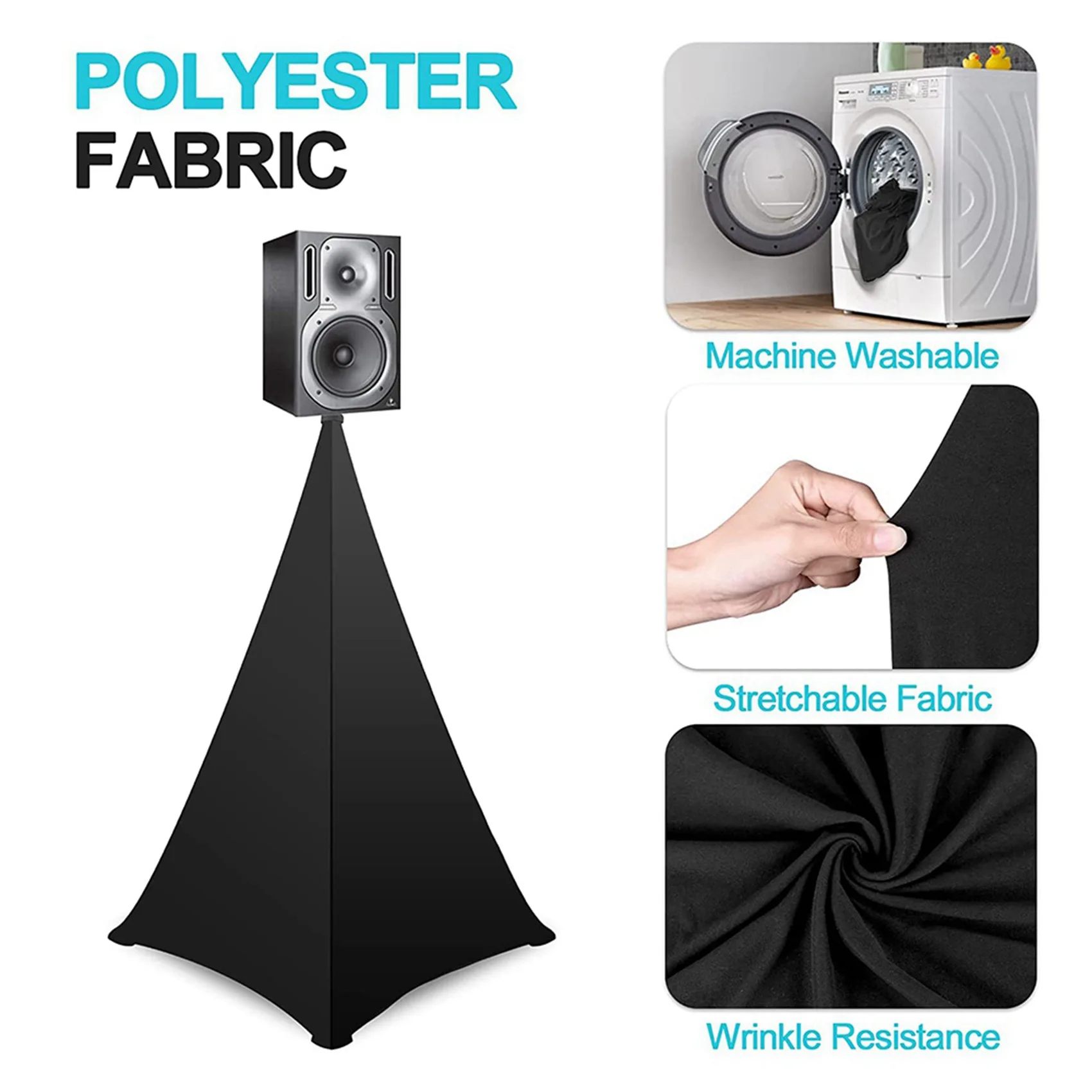 

【Sleek Design】4X Speaker Stand Cover, DJ Speaker Stand Tripod Scrim Skirt With Carry Bag, 360 Degree Black Cover For Wedding,Sta