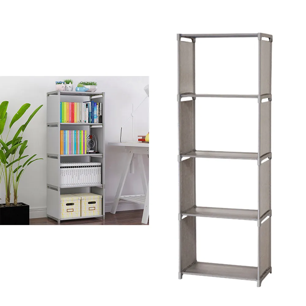 5-Tier Books Magazine Organizer Shelf PP Non-Woven Fabric Modern Elegant Desk Storage Rack for Office Home Dorm Classroom Silver
