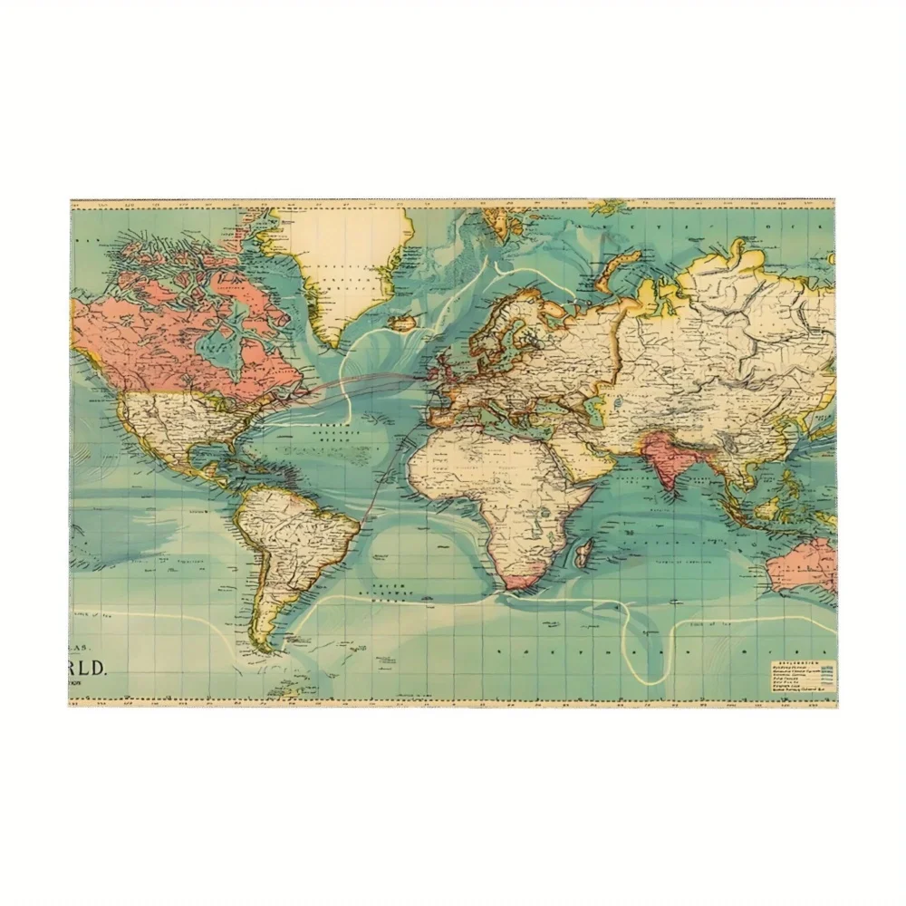 American Retro World Map Tablecloth Literary Pattern Polyester Table Cover Versatile Decor for Coffee Shop Restaurant Study Home