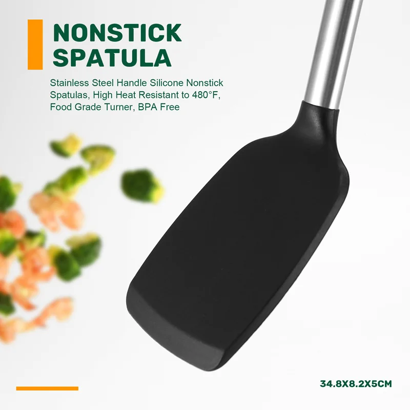 Espátulas antiaderentes de silicone com alça de aço inoxidável ABRW, altamente resistentes ao calor até 480 ° F, Turner de qualidade alimentar, sem BPA