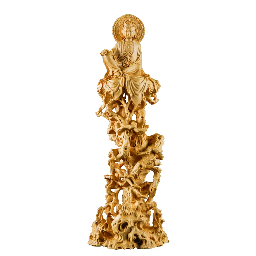 Guan Yin Bodhisattva Statue, Elegant Solid Wood Artistry, Carving Craft, Carving for Spiritual Home Aesthetic, Carving