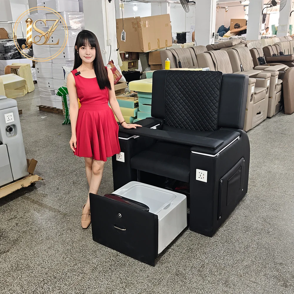 Fauteuil inclinable ergonomique en cuir noir pour pédicure et salon de beauté