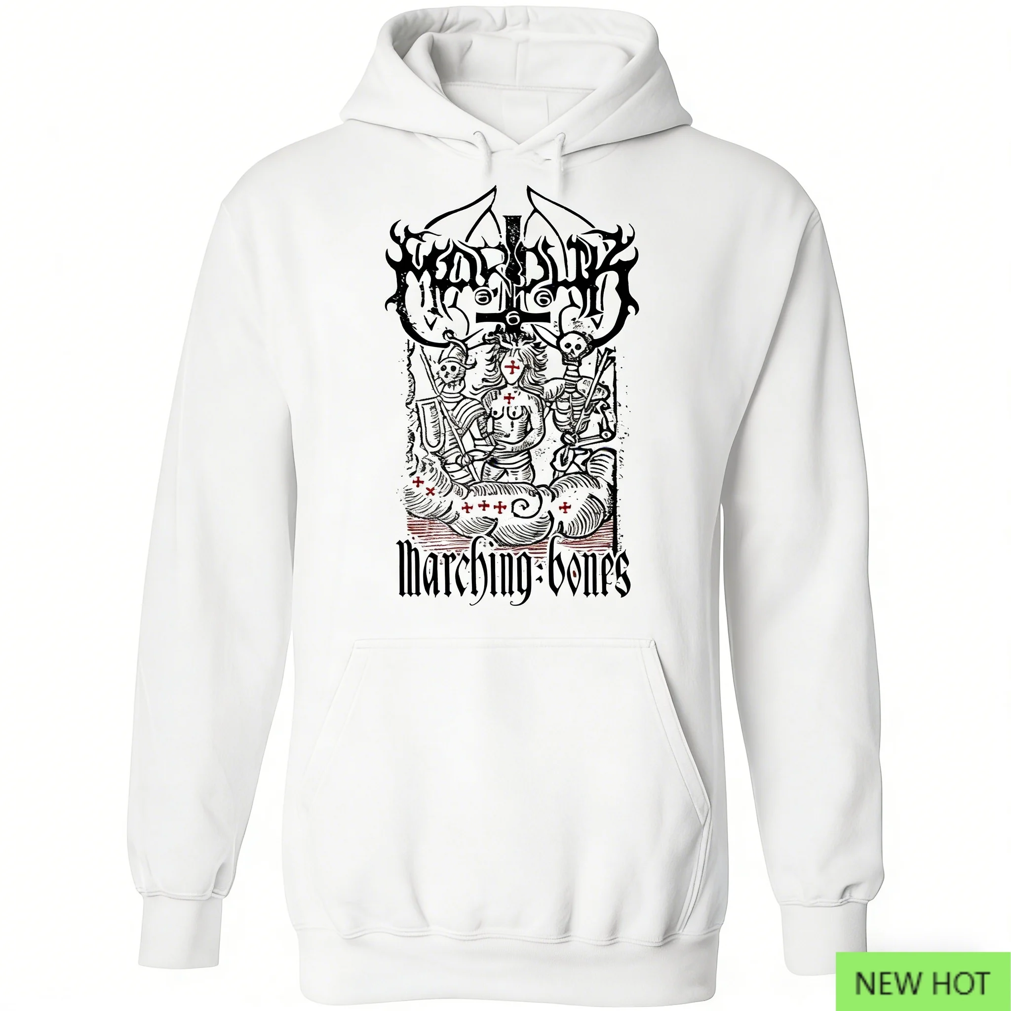 سترة بغطاء للرأس من Enom Prison برسومات عظام مسيرة وطباعة بيضاء كاجوال للجنسين لمحبي المعادن السوداء