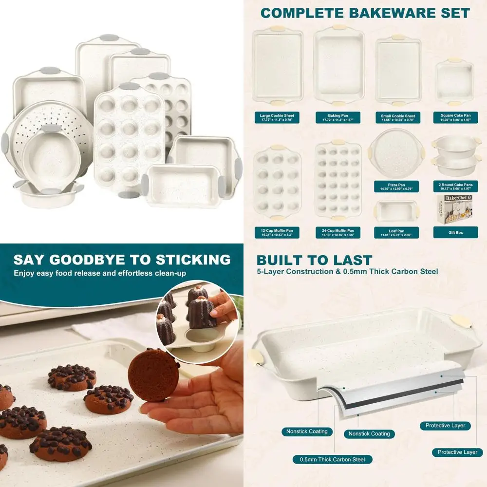 

Набор из 10 предметов для выпечки с антипригарным покрытием и силиконовыми ручками, безопасный в духовке и легко снимается для выпечки, в комплект входит лист для печенья, Ro