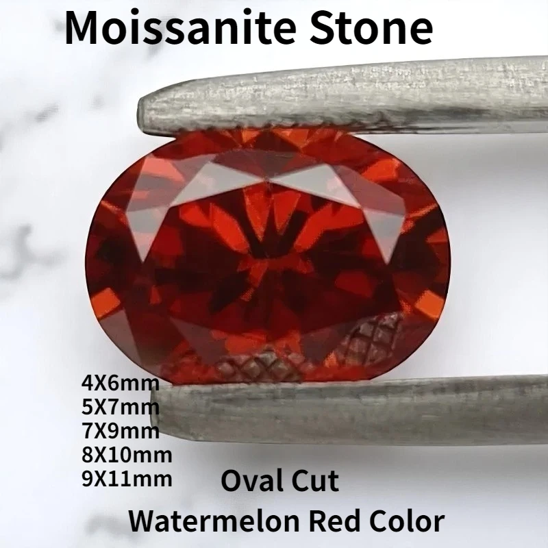 

Watermelon Red Color Moissanite Stone Oval Cut Lab Created Synthetic Gemstone Passed Diamond Tester Comes With GRA Certificate