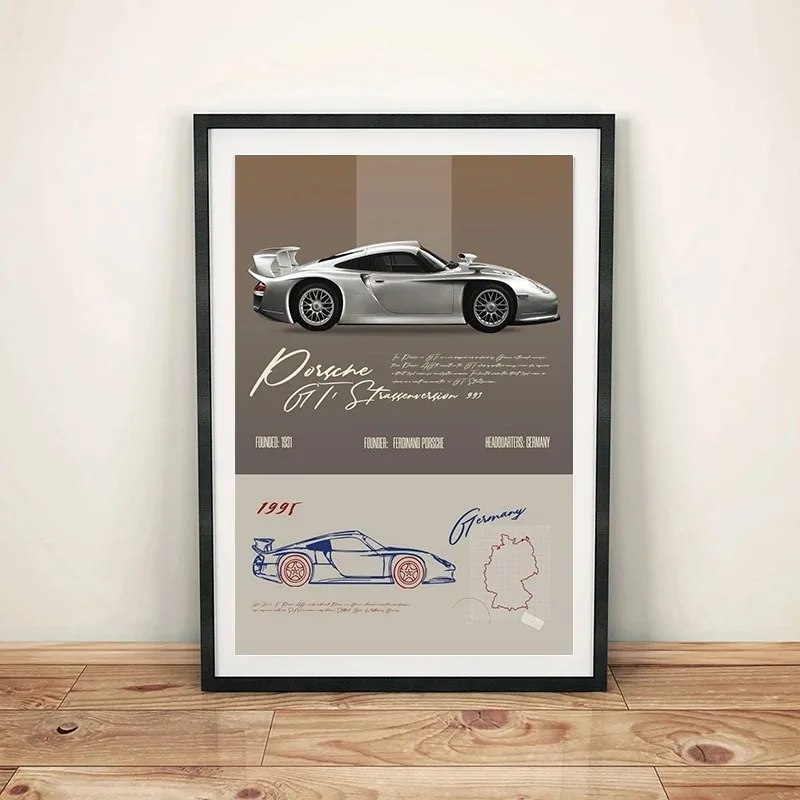 Vintage Supercars Specs Ferrari Porsche Racing Artwork Poster Canvas Painting Prints Wall Art for Living Room Boys Home Decor