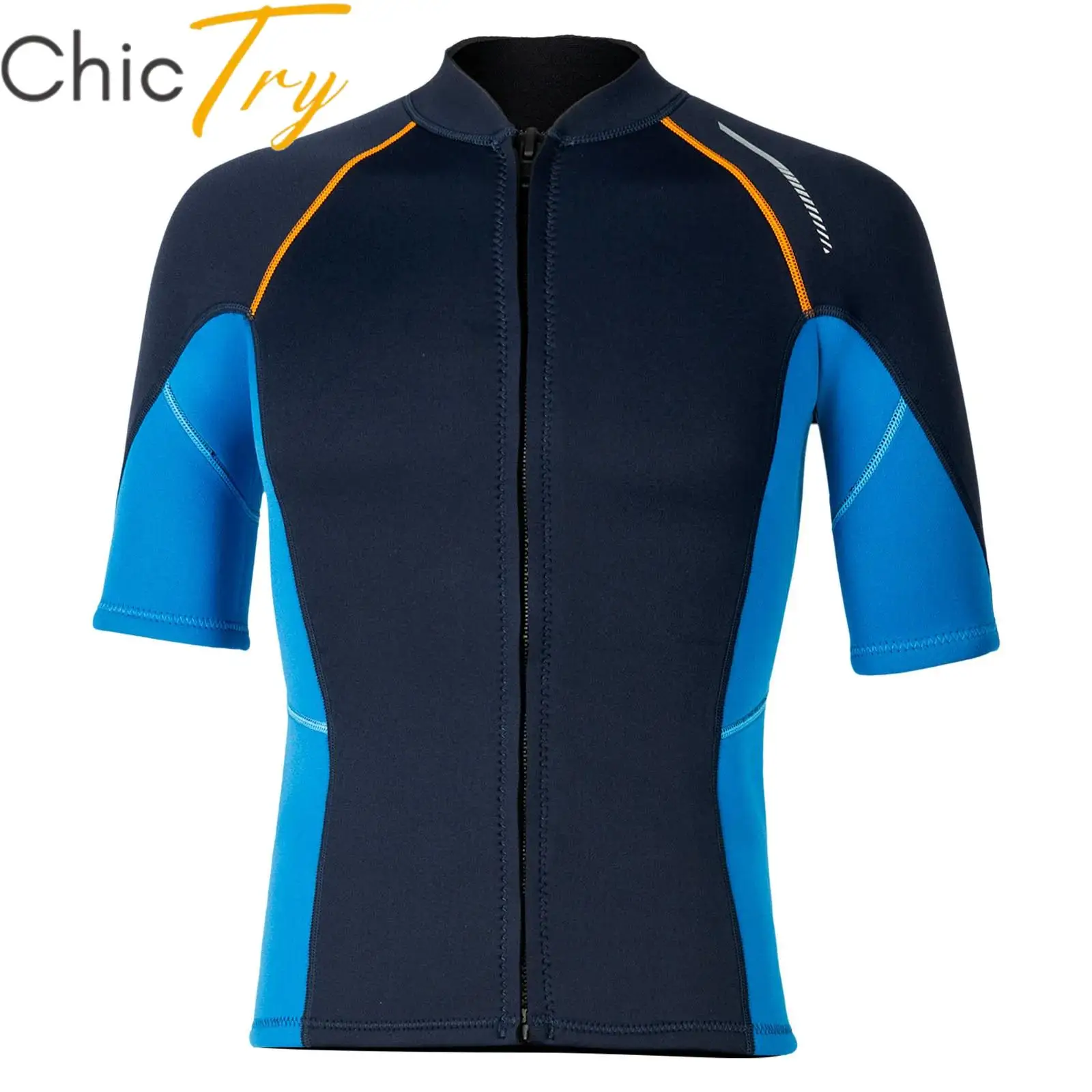 

Mens Swim Tops Swimwear Beachwwear Short Sleeves Front Zip Wetsuit Top 1.5mm Neoprene Shirt Swimming Diving Surfing Snorkeling
