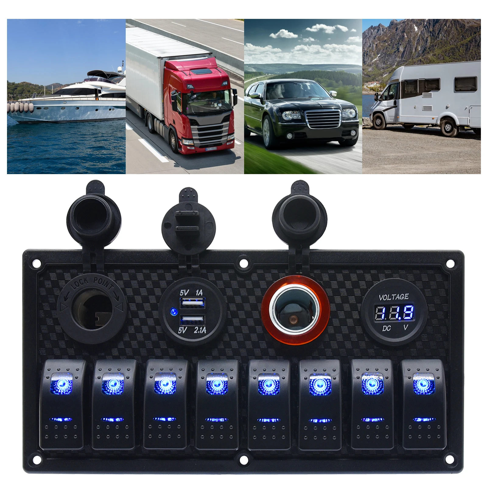 

8 Gang Rocker Switch Panel for Car Truck Boat 12V Toggle Switch On/Off Marine Switch Panel with Circuit Breaker 3.1A USB
