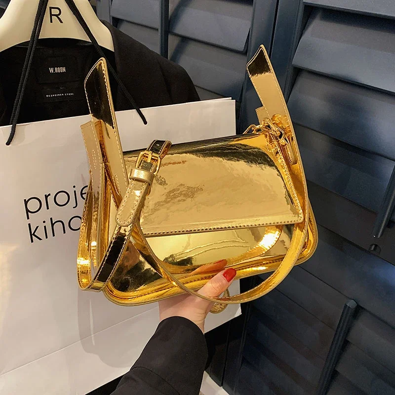 

Shiny Square Bags for Women Trend 2024 Patent Leather Small Handbag Fashionable Mirror Luxury Party Underarm Shoulder Bag Woman