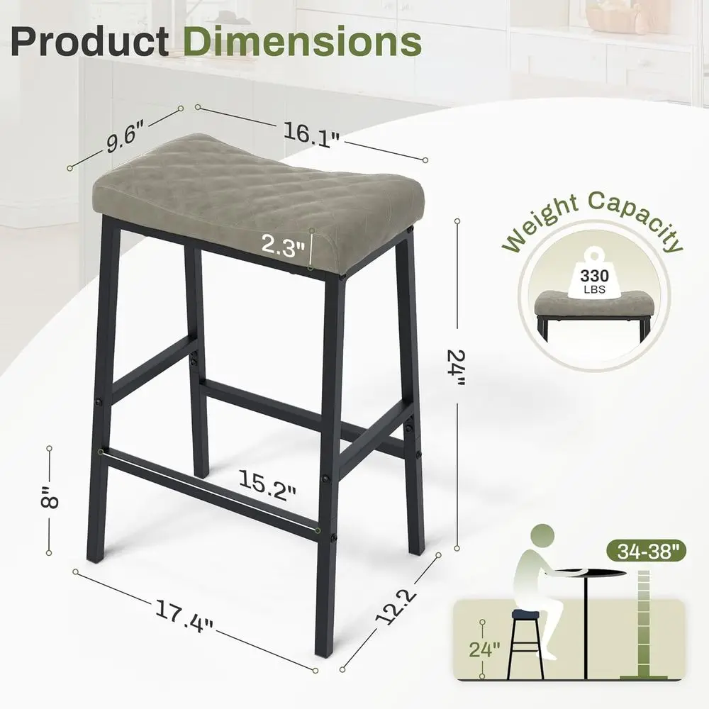 ชุดเก้าอี้บาร์ทรงสูงแบบเคาน์เตอร์ 2 ตัว เบาะหนัง PU หนา ขาโลหะสีดำ เก้าอี้ครัว 24 ตัว สีเทาเบจเข้ม