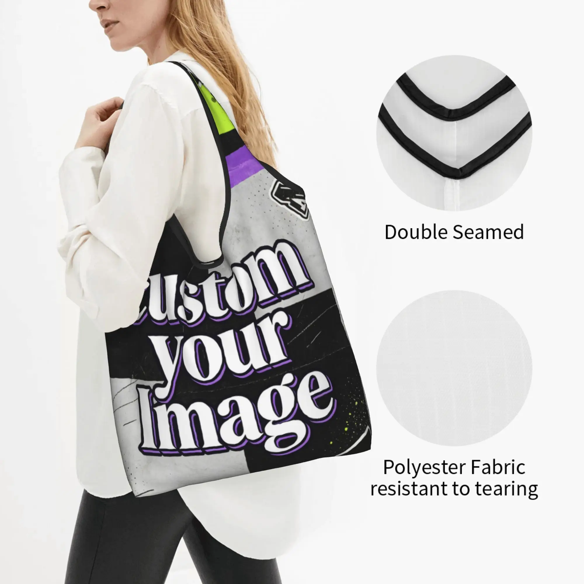 Recycling Custom Your Image Logo Text Shopping Bag Women Tote Bag Portable  Grocery Shopper Bags