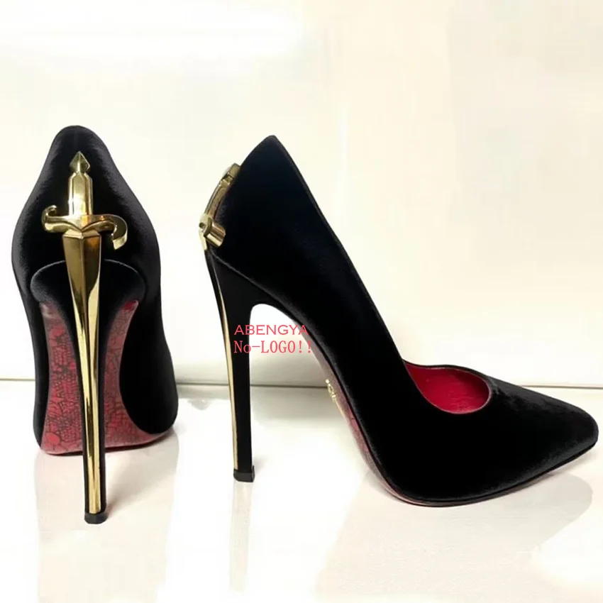 

2025 Summer Sexy Gold Metal High Heels Shoes Women Pumps Designer Black Dress Shoes Fashion Party Prom Wedding Shoes For Women