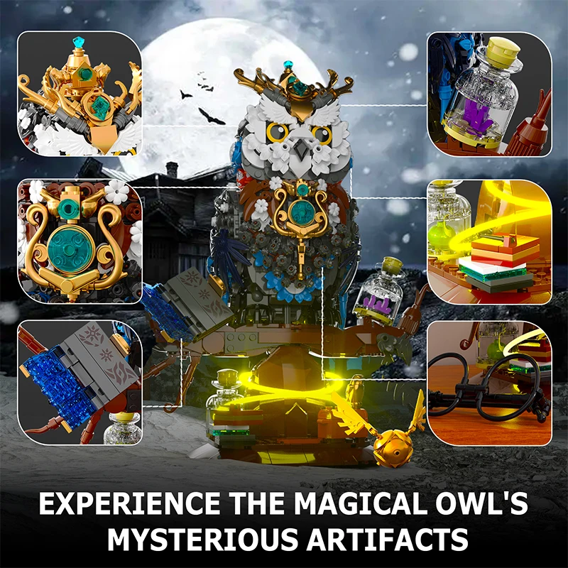 1288pcs Magical World Owl Magic Book and Lights Building Blocks MOC Animal Bird Models Boys Assembly Toys Kid Christmas Gifts ﻿