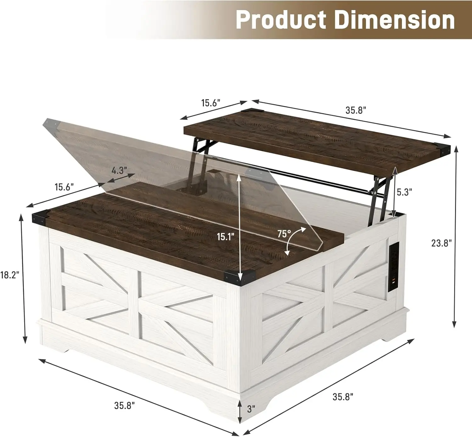 Mesa de centro elevable móvil con almacenamiento y tomas de corriente, mesa cuadrada de madera para sala de estar con ruedas y gran espacio oculto