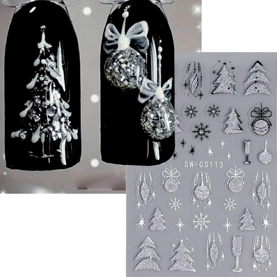 Nieuwjaar Nagelstickers 2025 Countdown Klok Ontwerp Champagne Kerstballen Glanzende Glitter Sliders Nagels Star Bow Bell Stickers Manicure