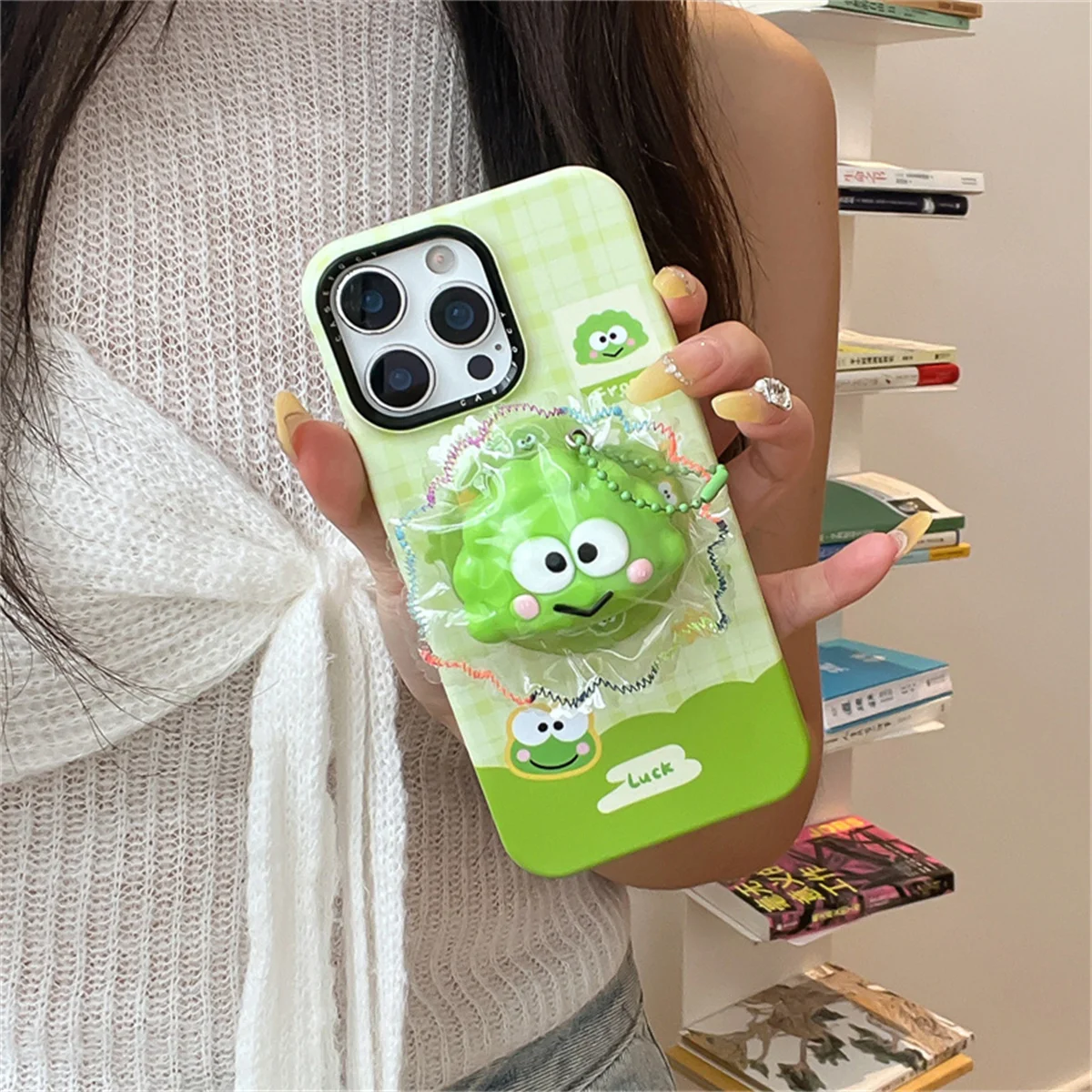 

Kawaii Cartoon Frog Magnetic Phone Case For iPhone 17 Pro 15 14 16 Pro Max Cover with Holder Shockproof Cases Cute Hard Capa