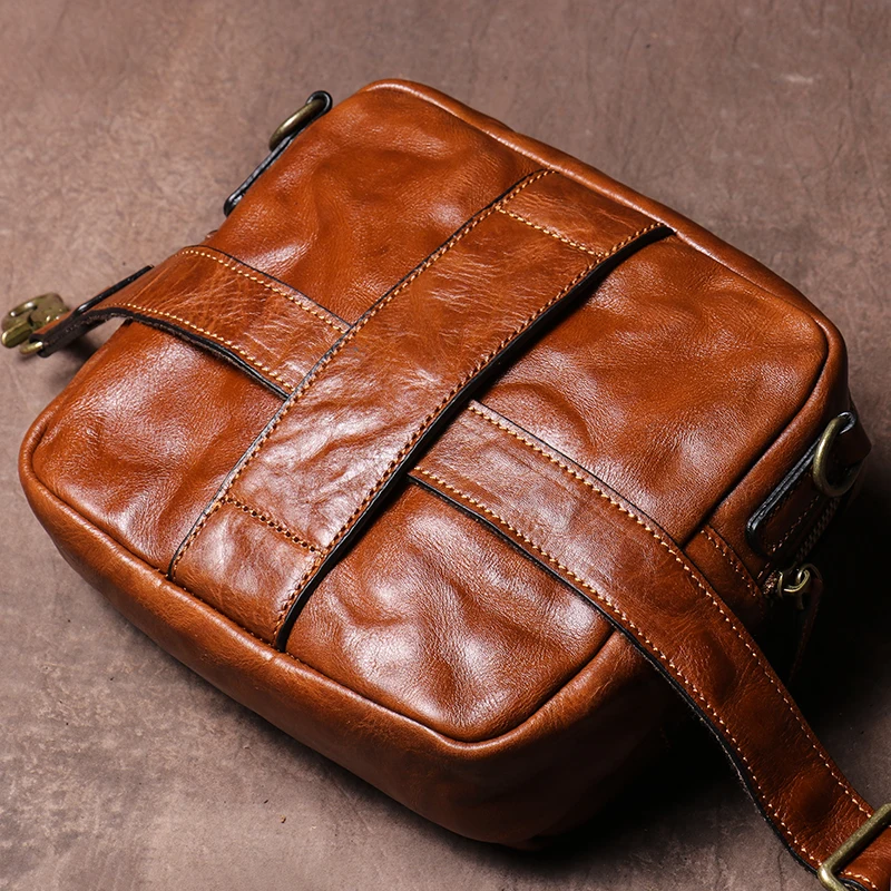 LUOKIR Men\'s Genuine Leather Crossbody Bag Vintage Trend Shoulder Bag Casual Cowhide Waist Bag Personality Small Messenger Bag