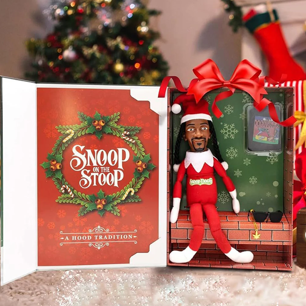 Christmas Elf Doll Snoop Dogg Snoop on a Stoop 12\'\' Plush Toys Shelf Decor Includes Elf Toy Tshirt Sunglasses Necklace Xmas Gift