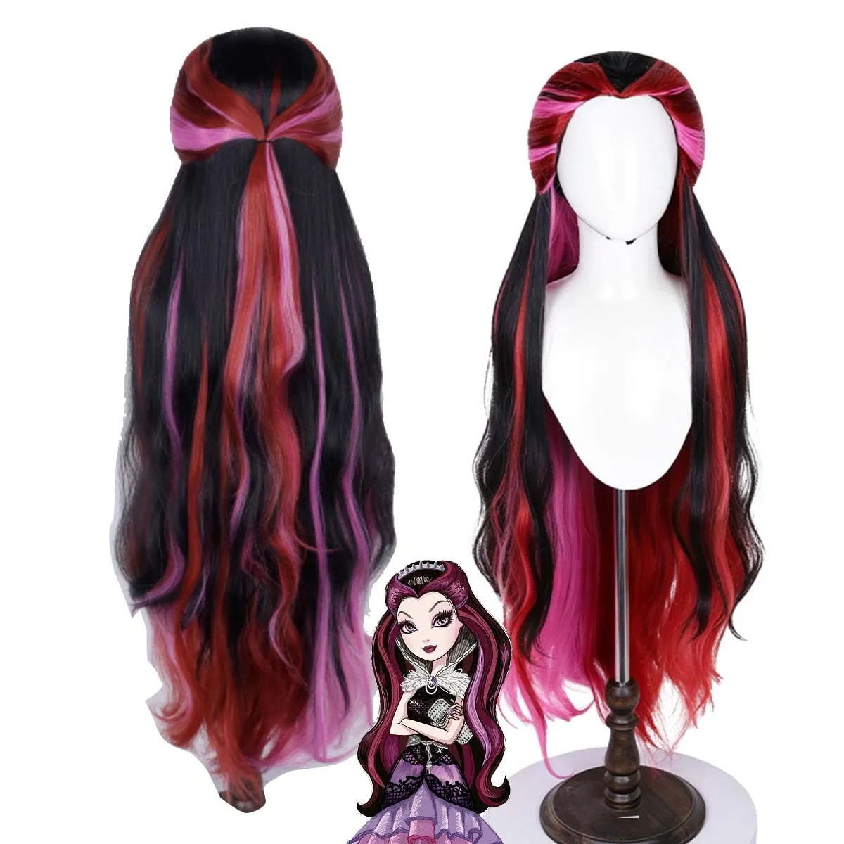 

Women Costume Props Raven Queen Cosplay Long Red Purple Pink Mixed Heat Resistant Synthetic Hair Wig