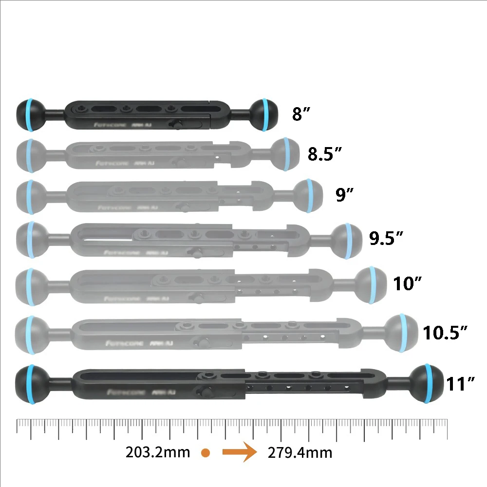 التصوير تحت الماء ملء الضوء ذراع قابل للتطوير اثنين من الرؤوس الكروية M6 Thred 8 "9" 11 "طول قابل للتعديل الغوص LED الأقواس الموسعة