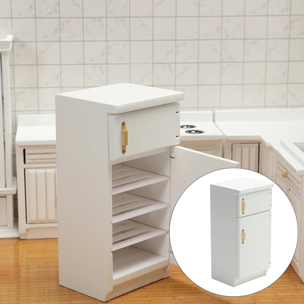 Mini modelo de refrigerador en miniatura, muebles blancos para casa de muñecas, decoración de férula