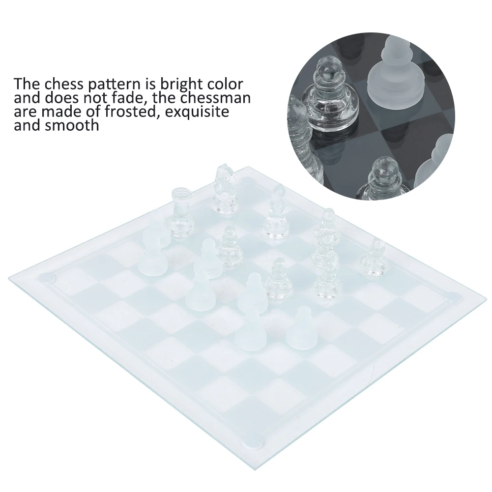 

25x25cm Dull Polish Glass Crystal International Chess 1 Checkerboard and 32 Chessman Chess Glass International Chess Glass Chess