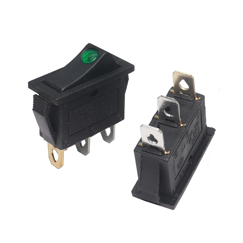 【10-2PCS】KCD3 Rocker Switch 3 Pin 2 Position ON OFF 16A 250V 220V 20A Boat-shape Electric Toggle Switch with LED Light For Car