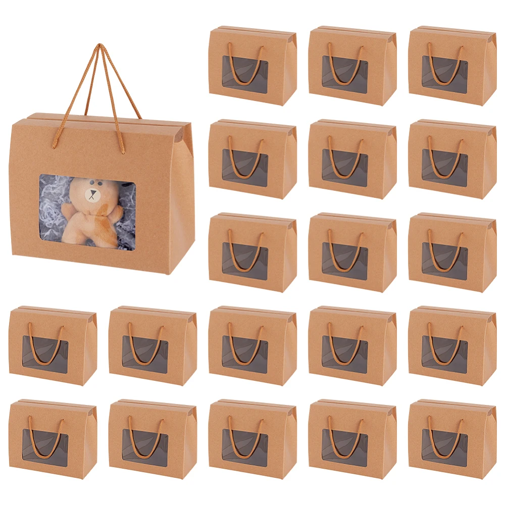 Packs Kraft Paper Box with Handles 7.8x6.3x4.3inch Brown Gift Boxes with Clear Window Gifts Wedding Business