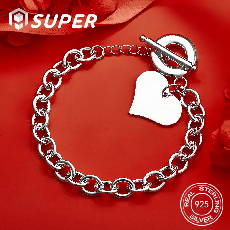 

ALISuper 925 Sterling Silver 8 Inch Beautiful Heart Bracelet Women's Fashion Wedding Accessory Jewelry