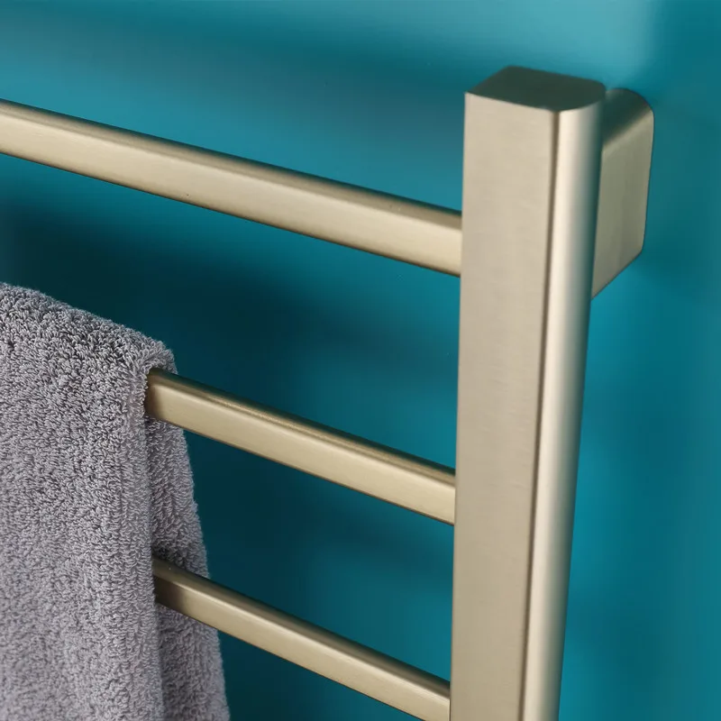 Hotel Use Heated Towel Rack Brushed Gold Stainless Steel Wall Mount Towel Warmer Holder Intelligent Electric Radiator