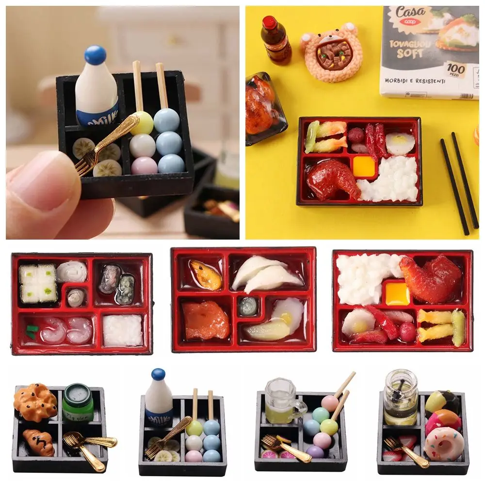 1:12 Scale Photo Props Scene Model Dollhouse Bento Simulation Food Toy Doll Accessories Miniature Snack Drink