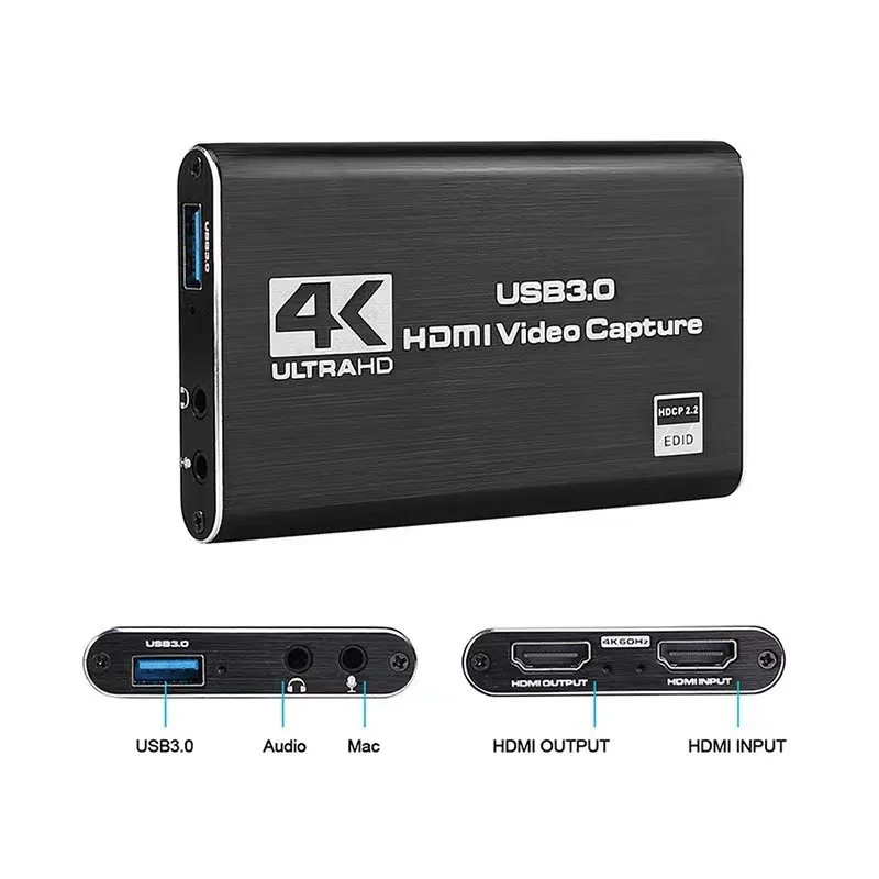 4K Audio Video Capture Card, Recording Card with Microphone HDMI Loop-OutHDMI to 1080P USB 3.0 for Gaming Streaming TV etc