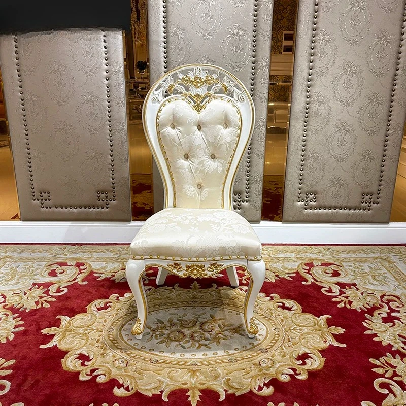 French dining chair, European fabric embroidery dining chair palace luxury neoclassical solid wood carving flower dining chair