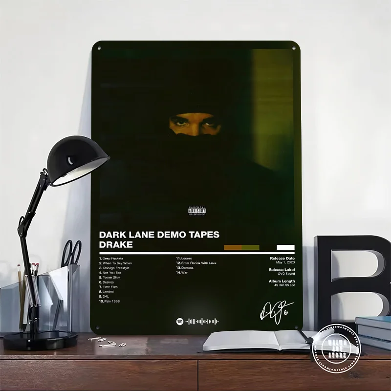 Drake - Dark Lane Demo Tapes 3D Printed Texture Poster Personalized Wall Art Retro Metal Tin Signs for Vintage Decor Room House