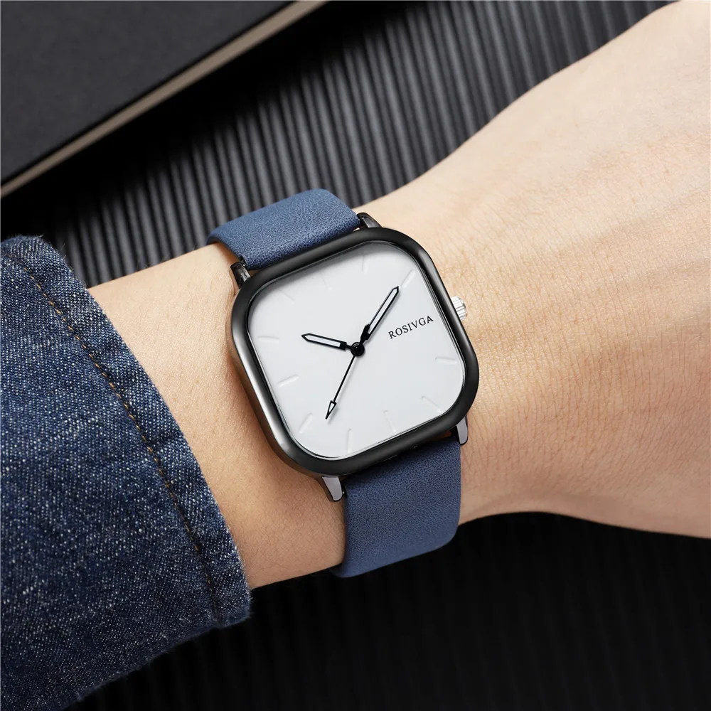 hot sale square dial PU leather quartz men business watch