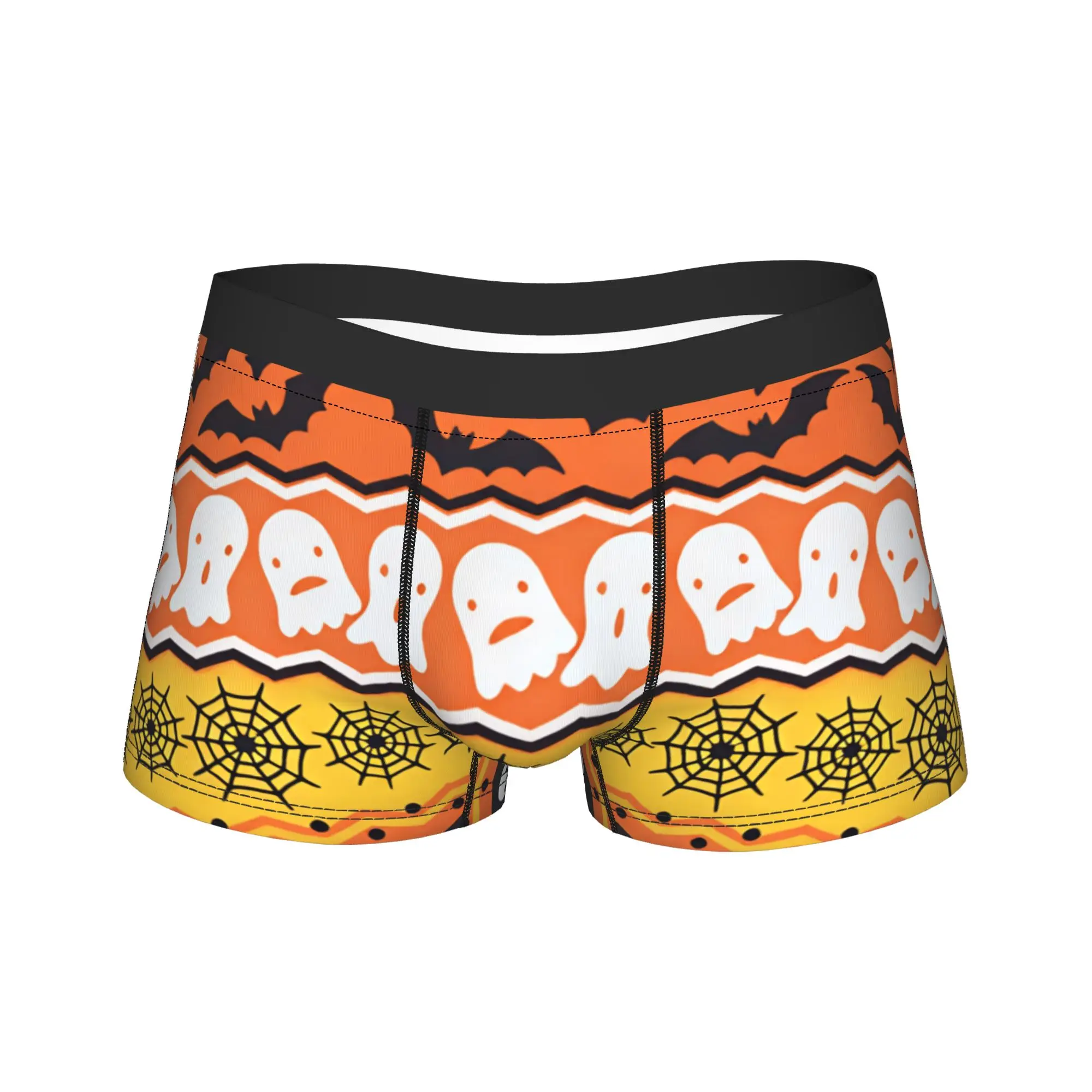 Halloween Skeleton Ghost Pumpkin Bat Spider Striped Border Seamless Pattern Boxer Brief Underwear Hot Sale Male Soft Trend Boxer
