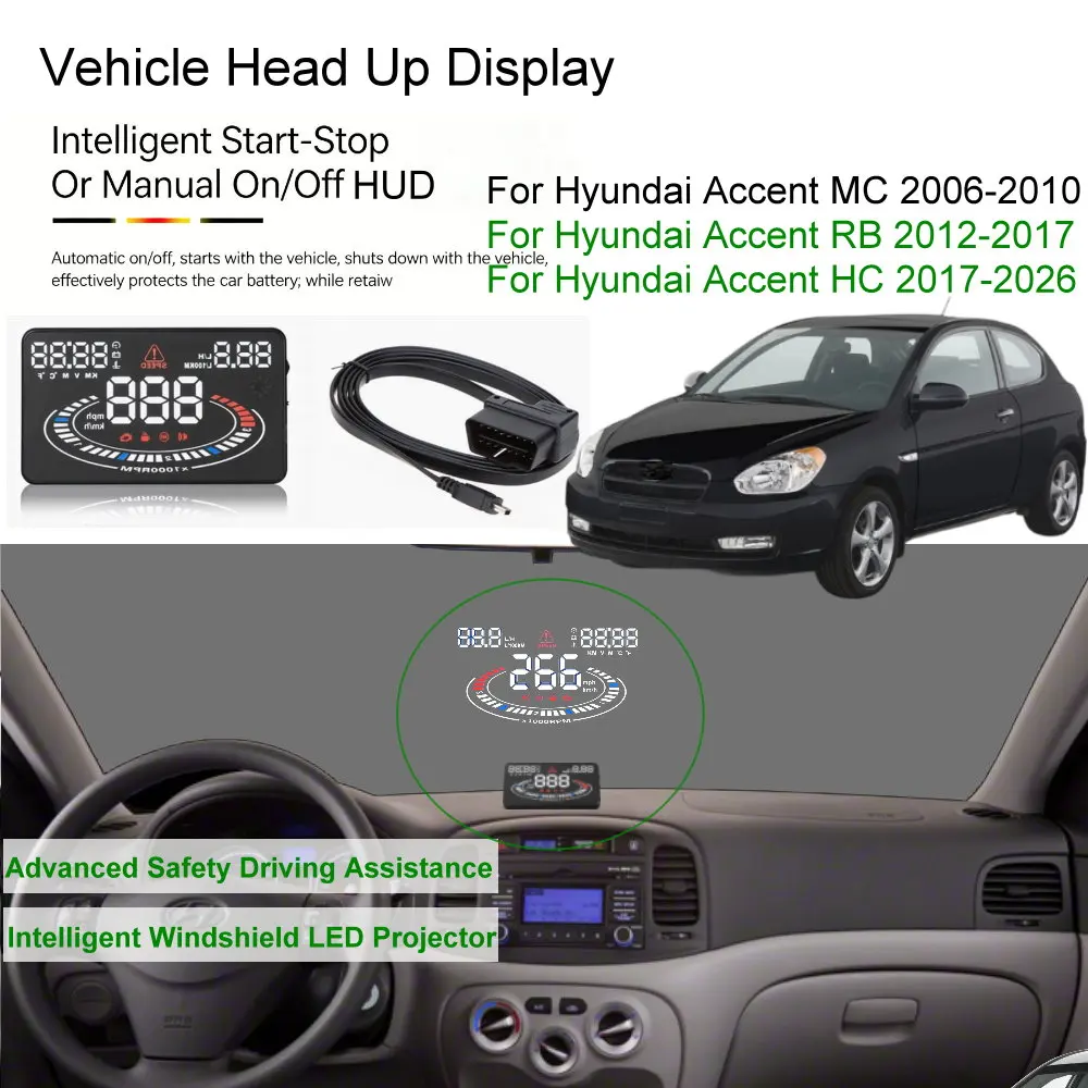 Car HUD Head Up Display For Hyundai Accent MC 2006-2010 RB 2012-2017 HC 2018-2026 Auto Electronics Accessories - view 3