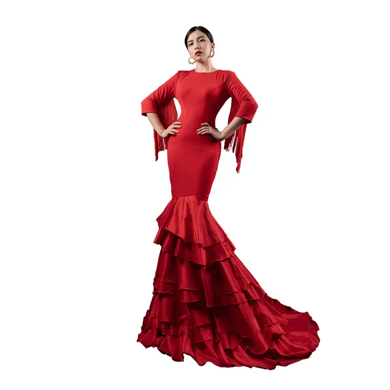 Vestido de noche con diseño de borlas, traje rojo personalizado, ajustado, elegante, envolvente en la cadera, H44