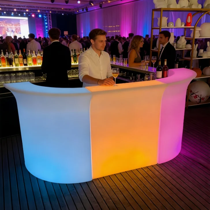 

Водонепроницаемая мебель для ночных клубов с функцией подсветки, портативный мобильный LED-бар в современном угловом дизайне